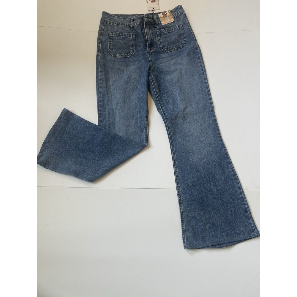 Sincerely Jules super high rise flare bohemian whimsy jeans medium wash size7/28
